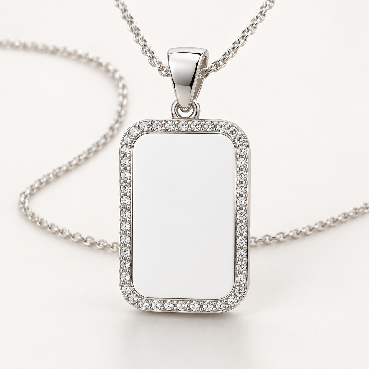 Custom Rectangle Rhinestone Photo Necklace