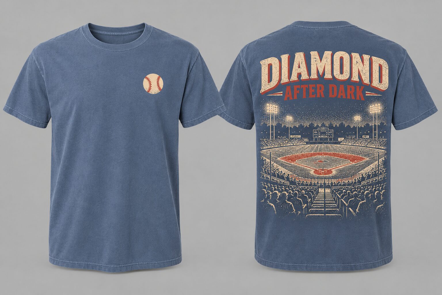 Blue Jean Diamond After Dark shirt mockup, front and back