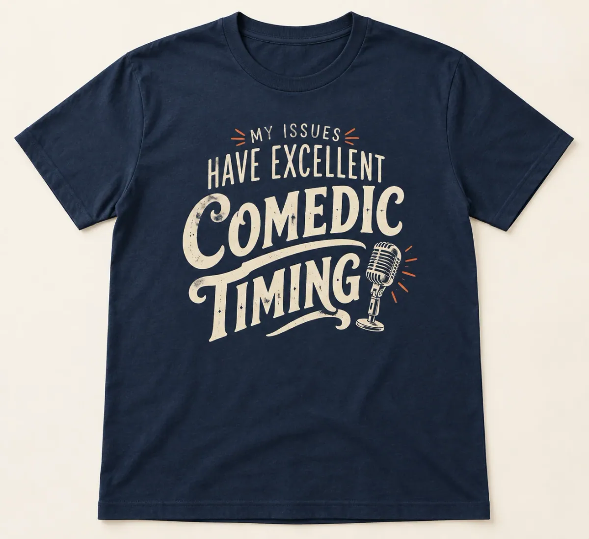 Original cream-and-orange typography with a vintage microphone.