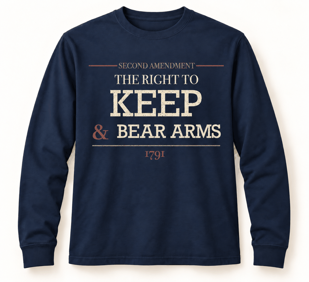 Navy Second Amendment Long Sleeve with original centered front design
