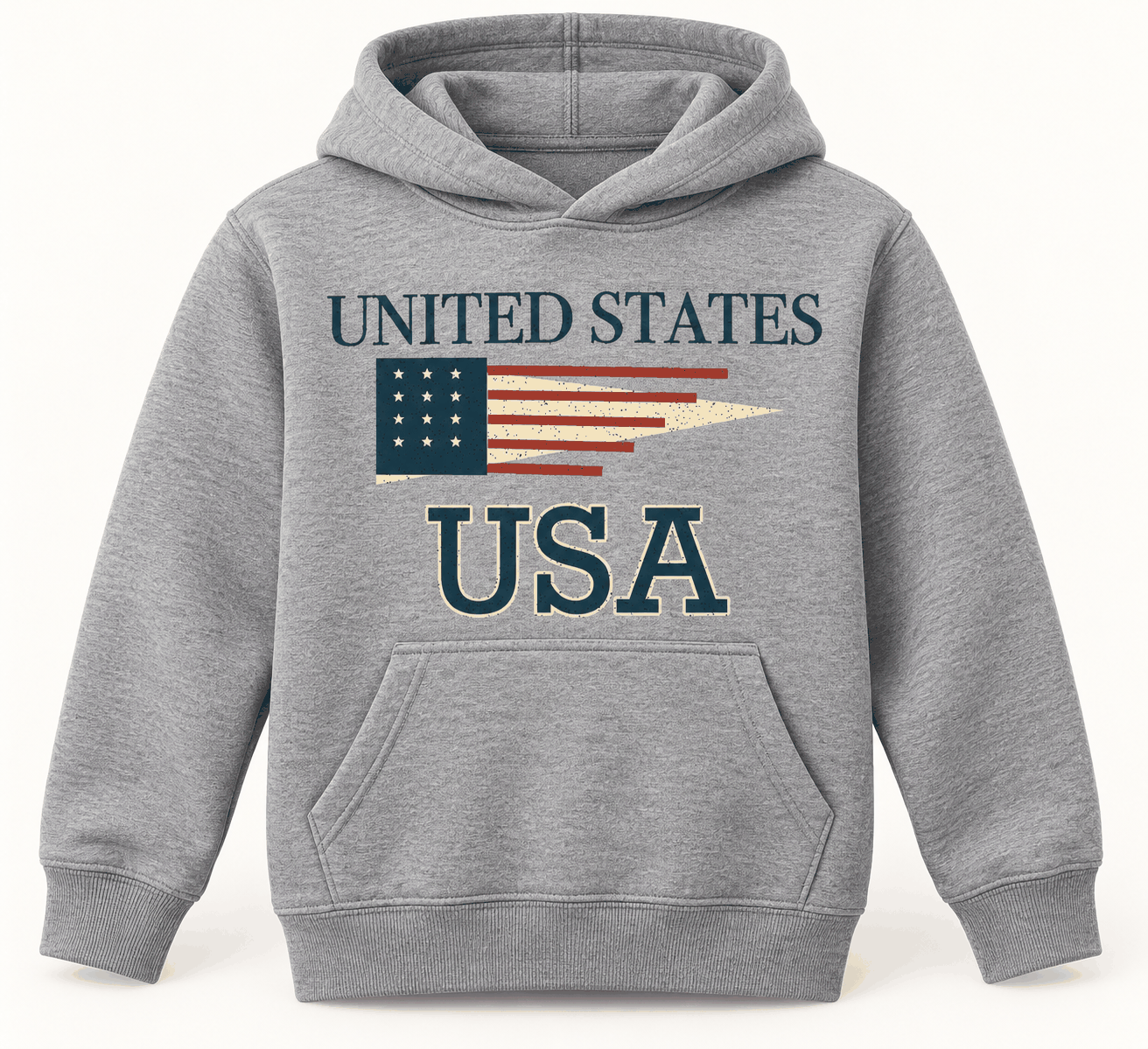 Heather Grey United States Pennant Youth Hoodie with original centered front design