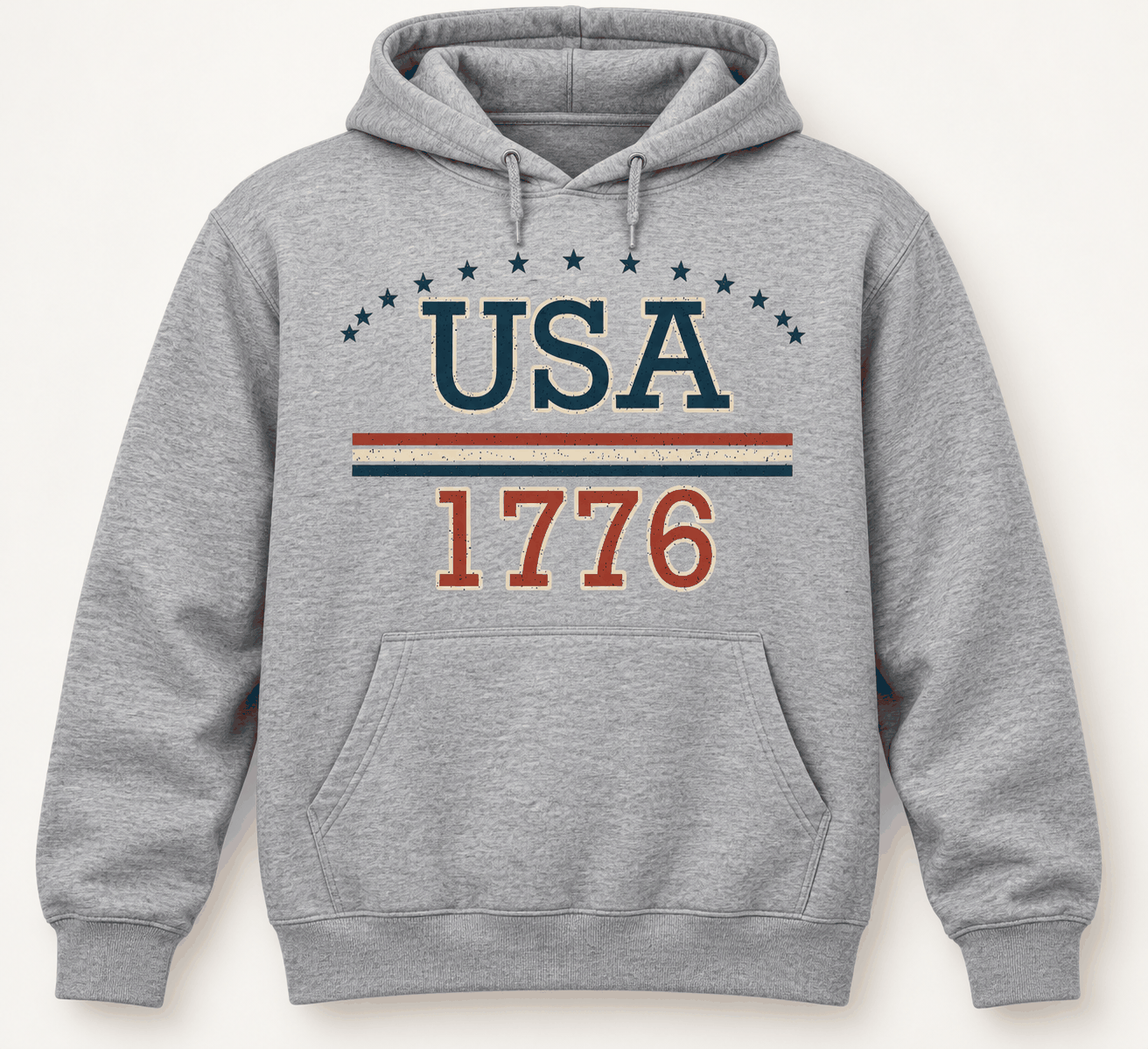 Heather Grey USA 1776 Heritage Hoodie with original centered front design