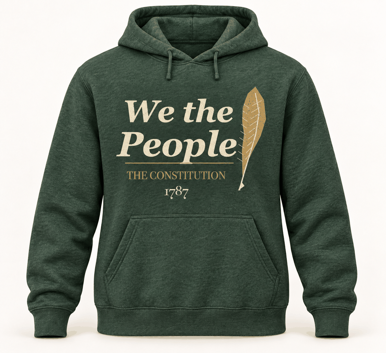 Heather Forest Green We the People Constitution Hoodie with original centered front design