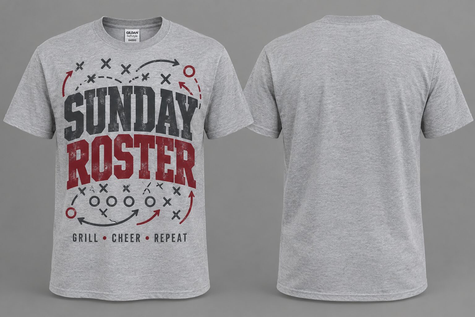 Sport Grey Sunday Roster shirt mockup, front and back