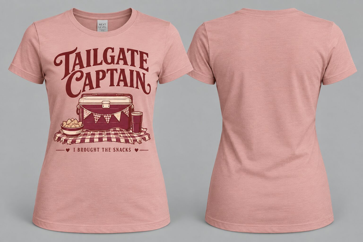 Desert Pink Tailgate Captain shirt mockup, front and back