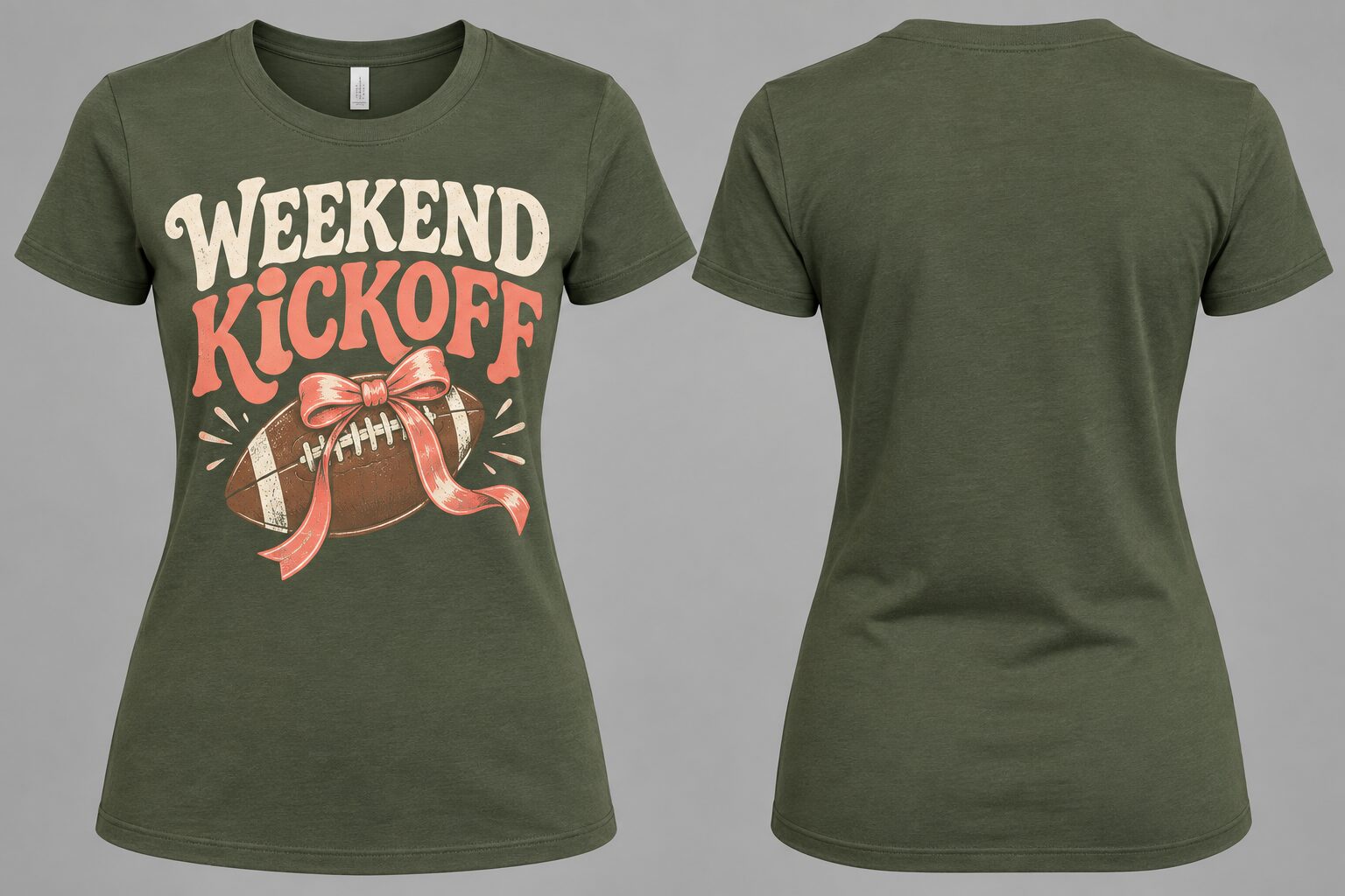 Military Green Weekend Kickoff shirt mockup, front and back